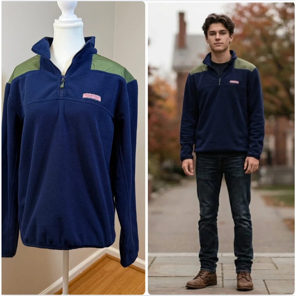 Vineyard Vines 1/4 Zip Long Sleeve Fleece Pullover Mens Small Blue Green‎